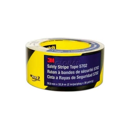 3M 5702 Caution Stripe Tape, 2W x 108'L, Black/Yellow, 1 Roll 70006747730